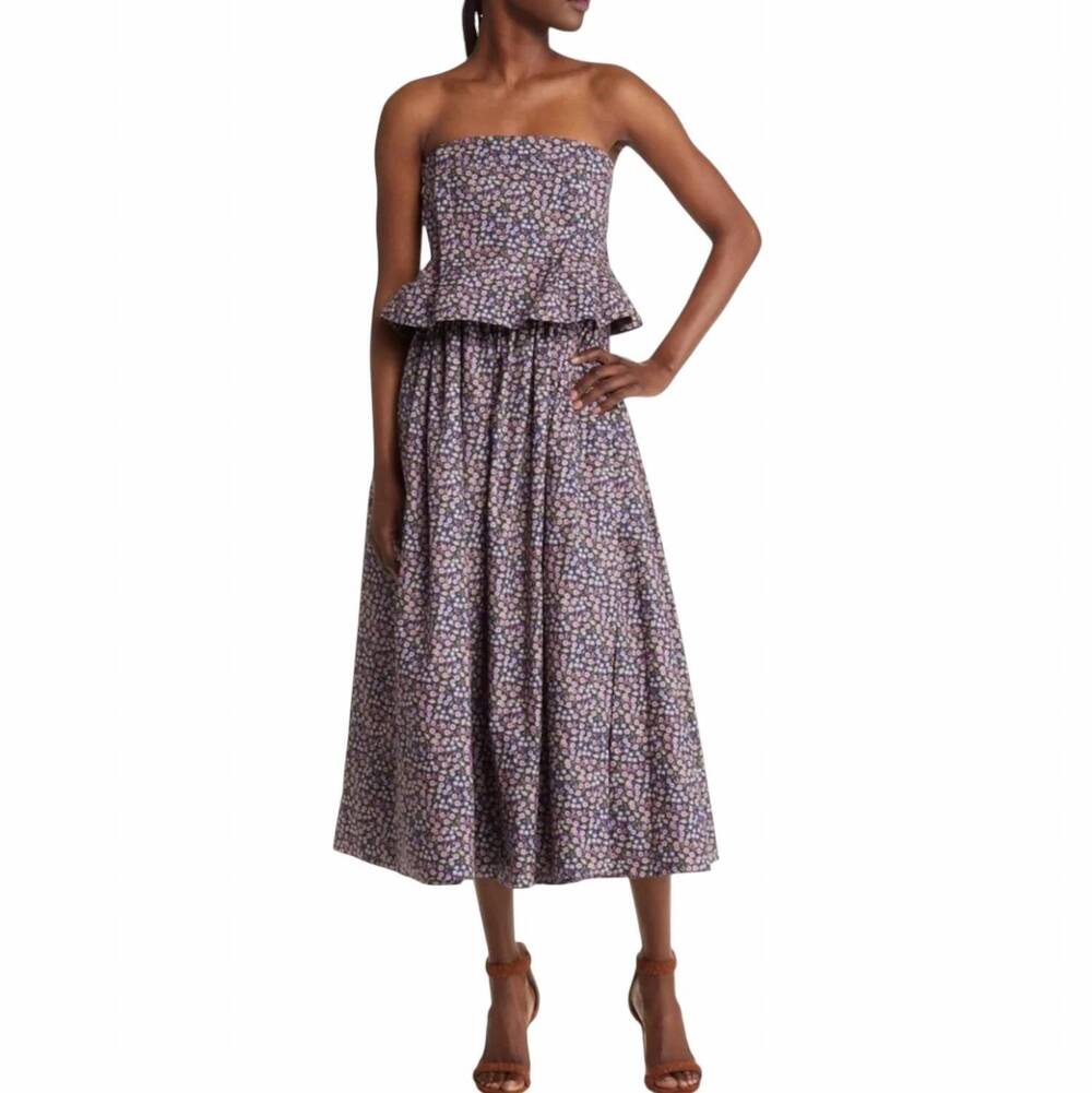 NEW NACKIYE ditsy pintuck peplum strapless midi dress in floral